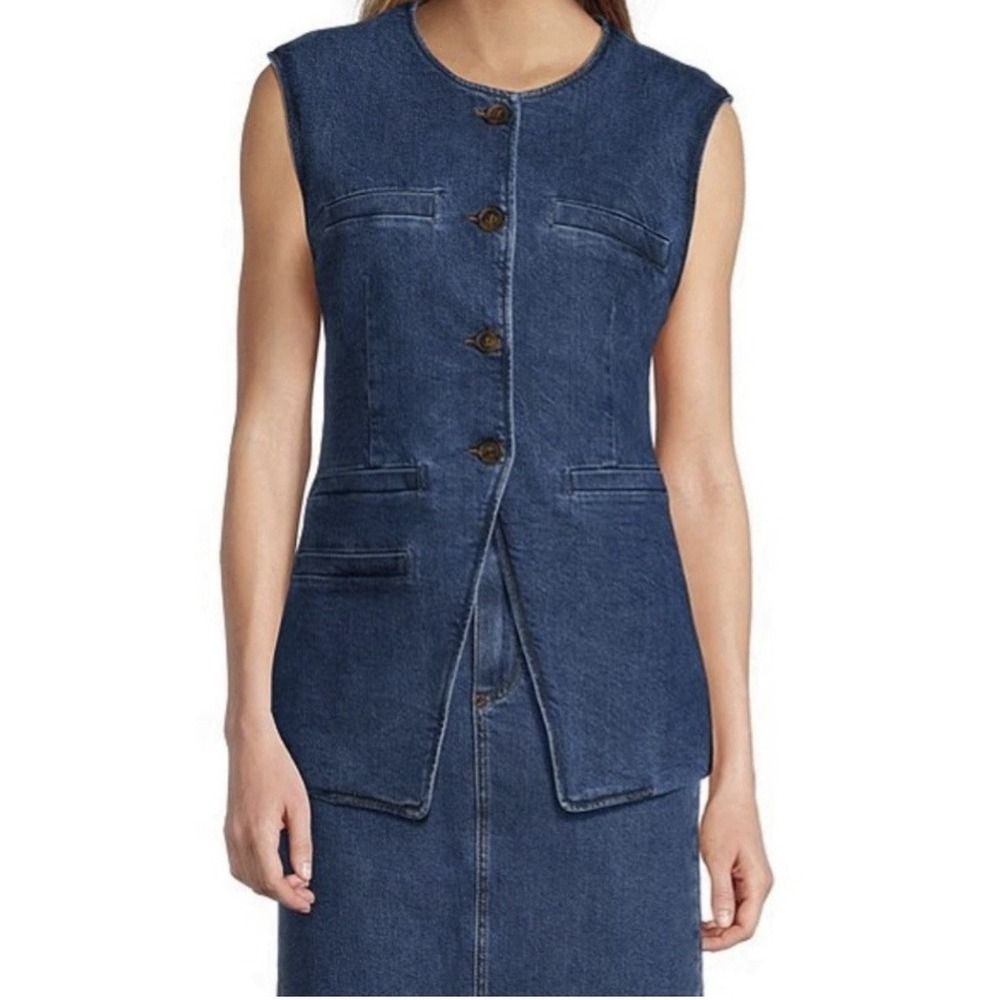 Antonio Melani Denim Vest Classic 6 Blue Longline Button Front Sleeveless Jacket